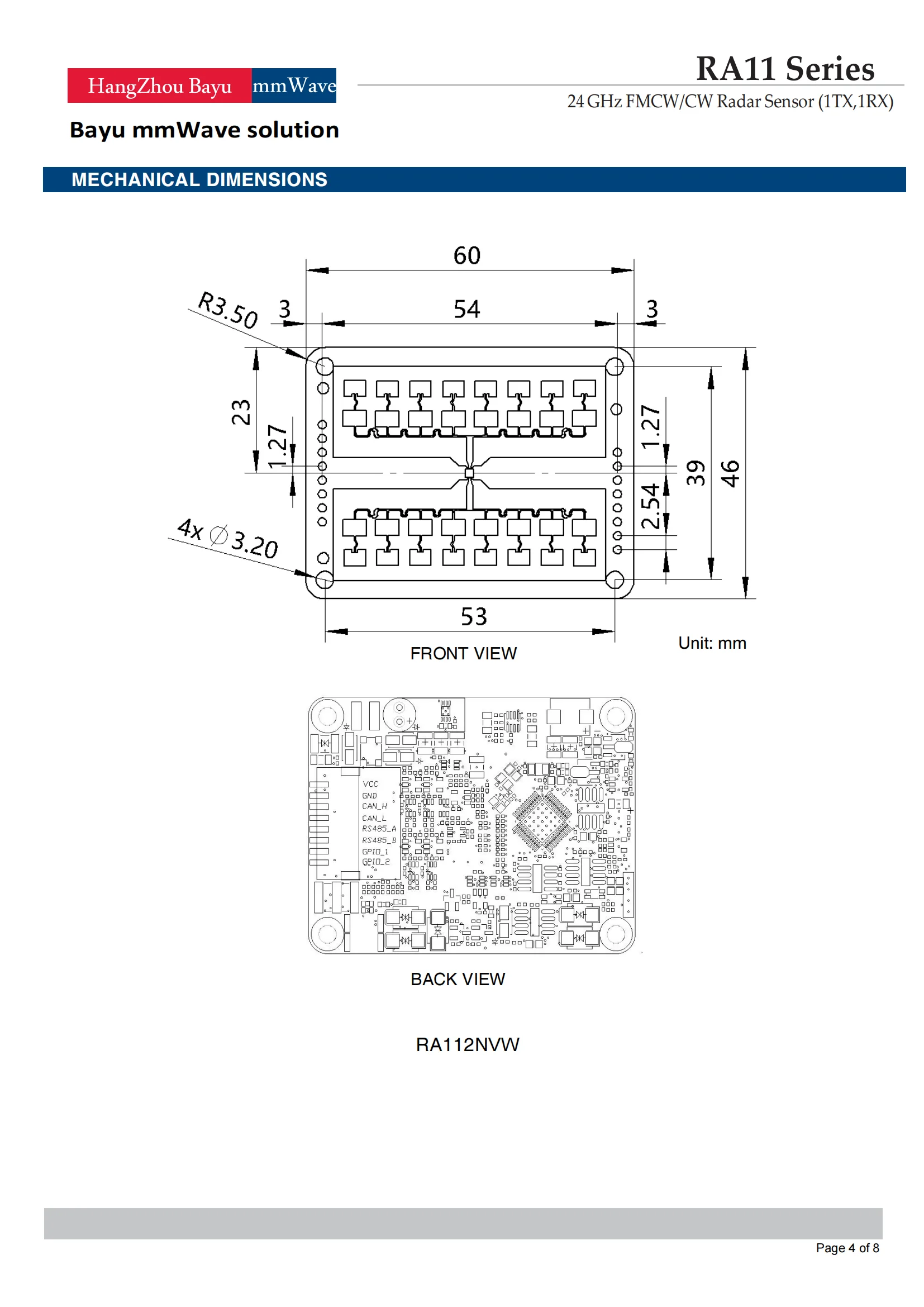 2026unique China Bayu 24GHz FMCW Microwave Radar Sensor Module for Accurate Ranging and Measuring Water Level