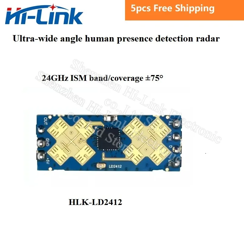 Hi-Link Hot LD2412 24G Human Presence Sensing Radar Sensor Module 24GHZ Wide-angle Millimeter Wave Radar Detection 9m GPIO UART