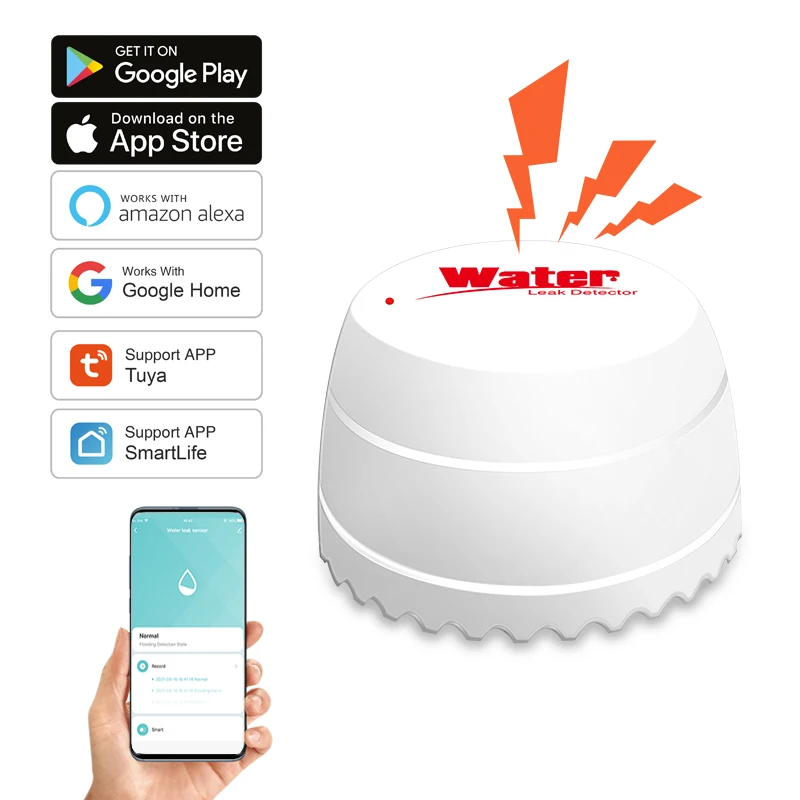 

Tuya WiFi Water Leak Detector Flood Sensor Smart Life APP Remote Monitoring Flood Alert Overflow Security With Alexa Google
