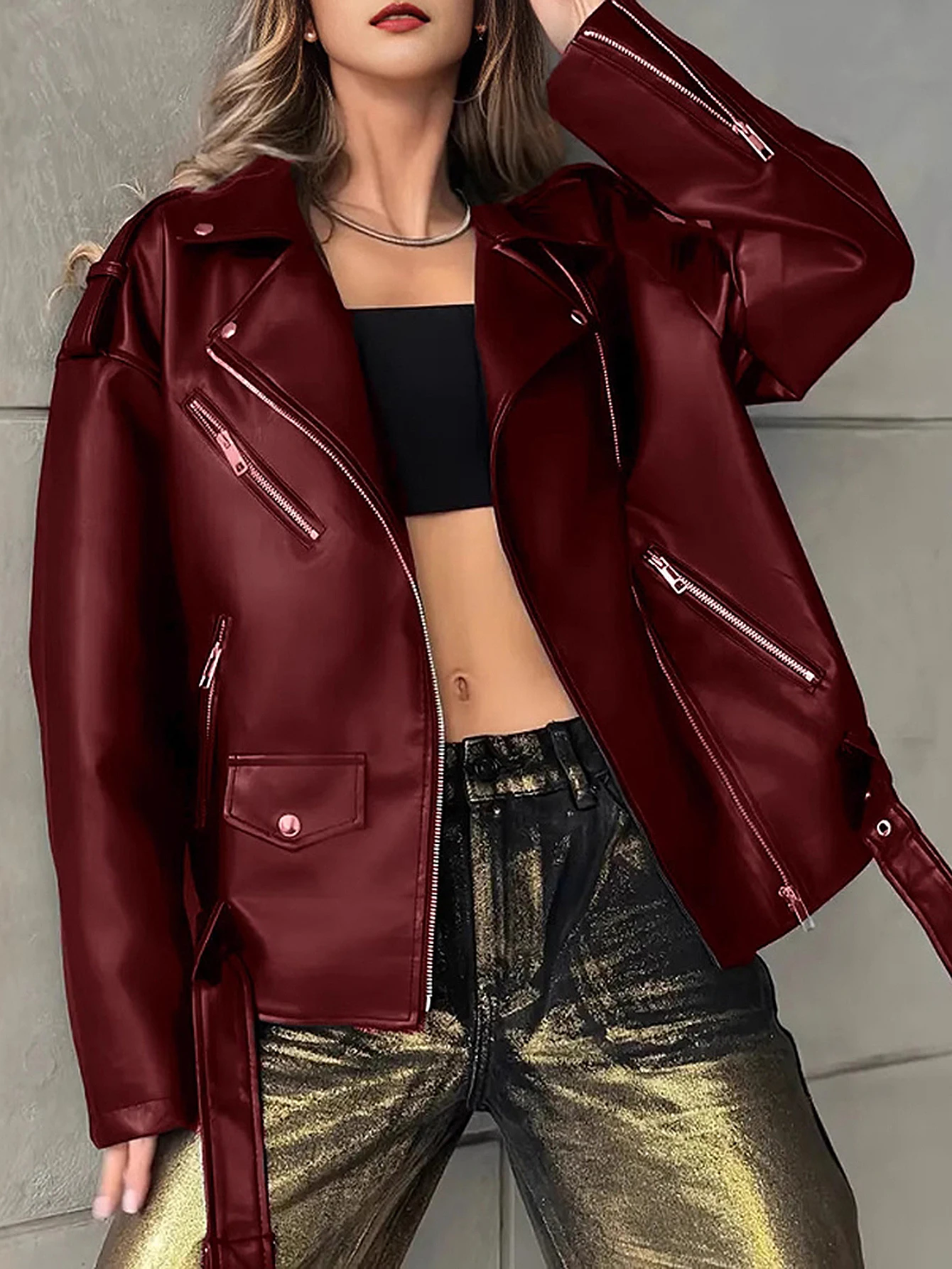 معطف نسائي طويل الأكمام ذو طية صدر السترة موضة الخريف بسحاب بري فضفاض مناسب ملابس خارجية للشارع