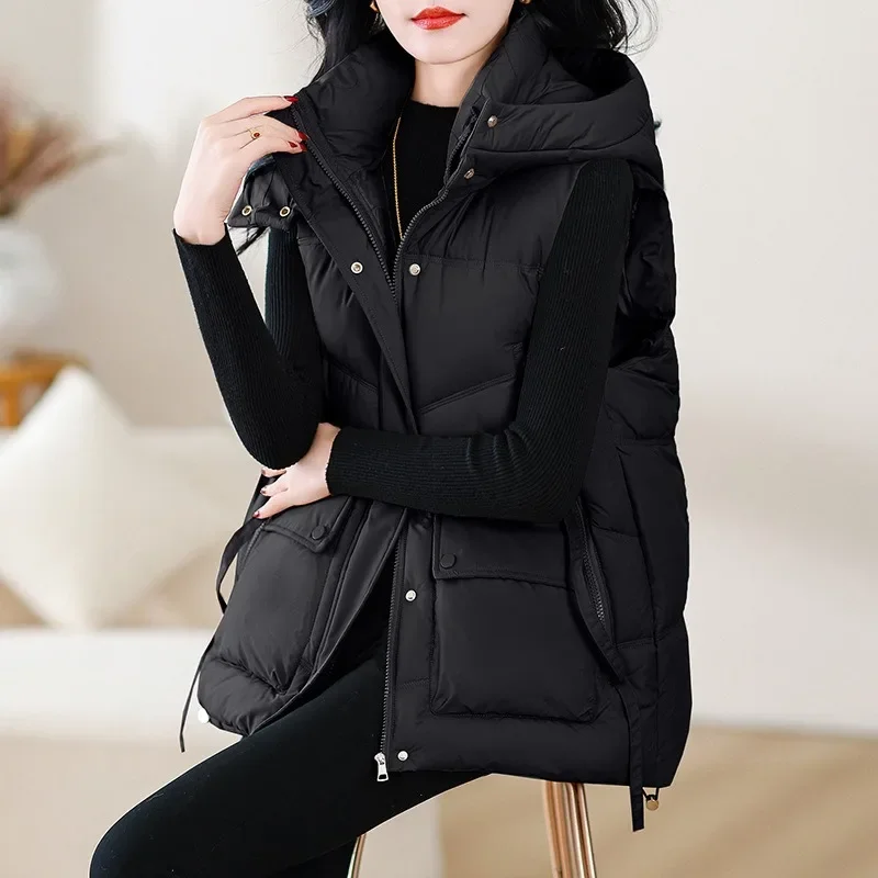 Autumn and Winter New Women's Down CottonVest Korean Version Loose Shoulder Fashion Loose Outer Vest Casual Stand Up Collar Vest