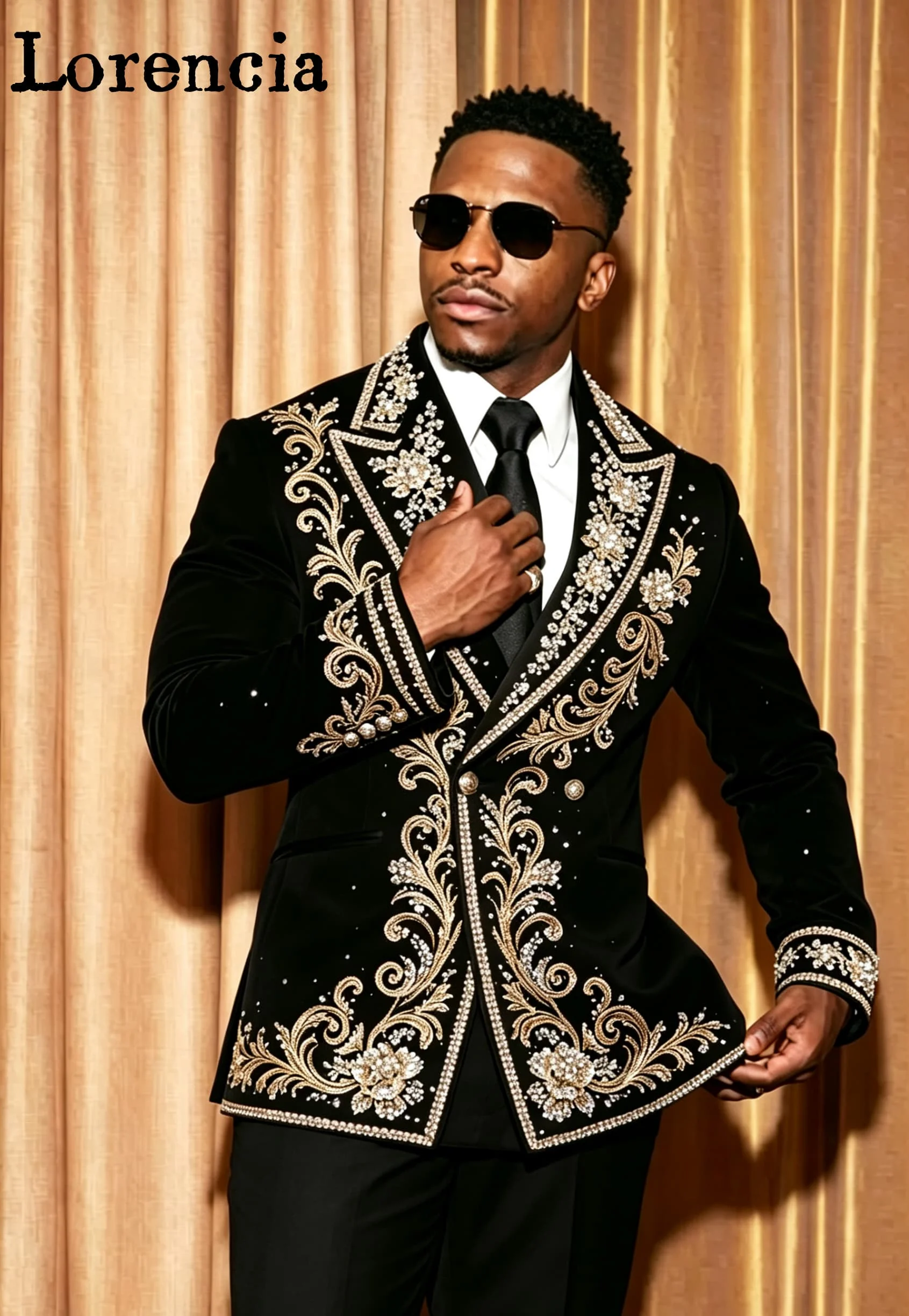 Rhinestone Men Double Breasted 2 Piece Suit Slim Fit Peak Lapel Blazer Pants Set Formal Wedding Groom Prom Tuxedos Customized