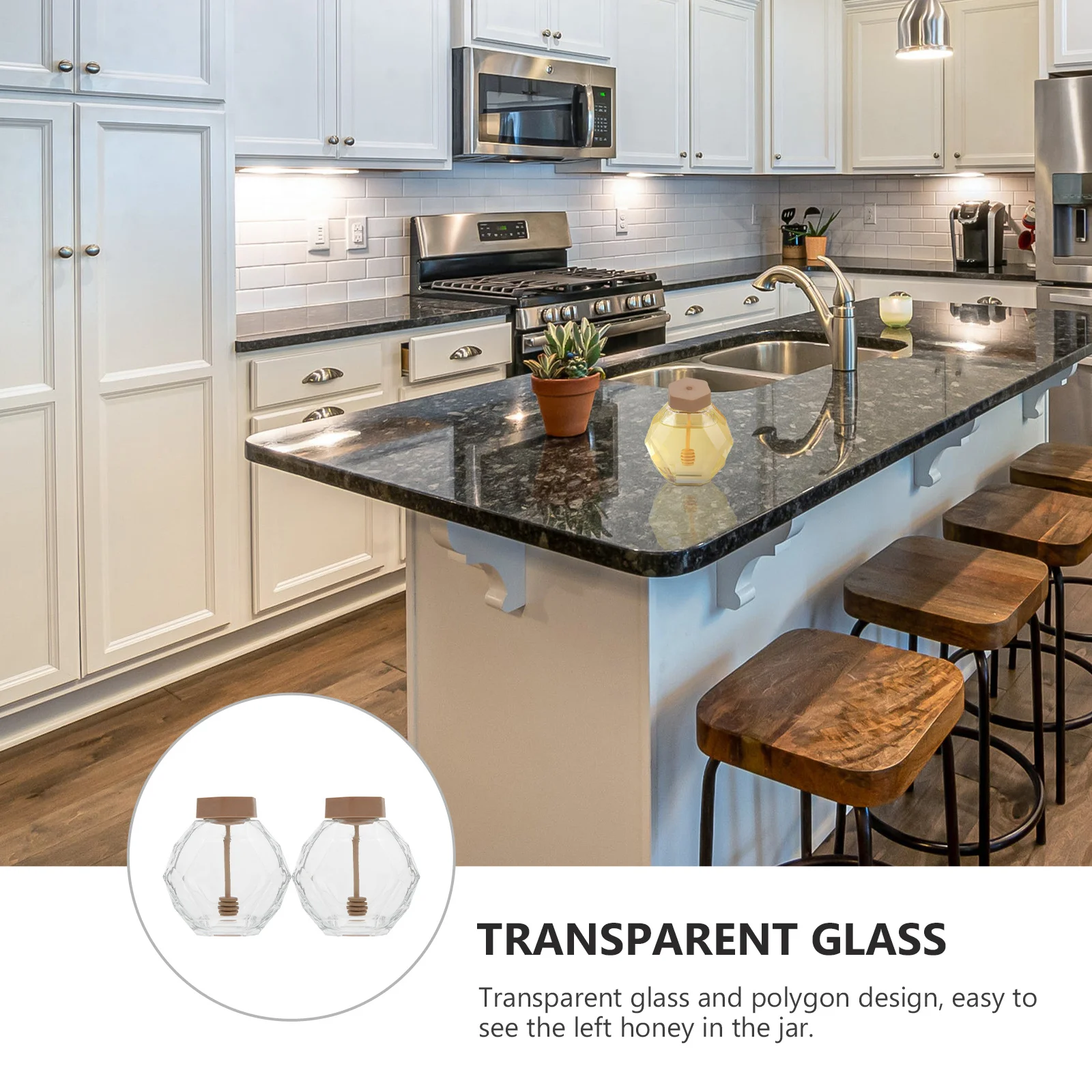 

2pcs Jar With Stirring Stick Hexagonal Glass Bottle Transparent Kitchen Honey Container Bee Honey Jar Home Use
