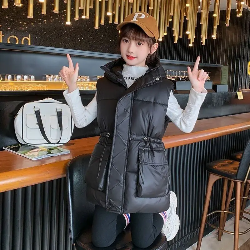 

Термальный жилет с капюшоном и заячьими ушками для девочек, осень-зима 2022, детская зимняя одежда, стильное модное пальто без рукавов для детей