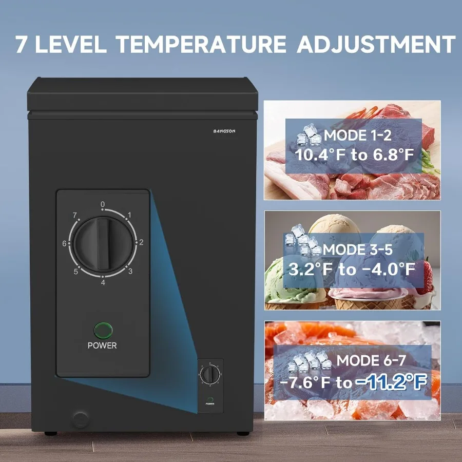 فريزر صدر مدمج 3.5 قدم مكعب مع سلة قابلة للإزالة وترموستات قابل للتعديل للتخزين الفعال في شقة النوم المنزلية أو #2