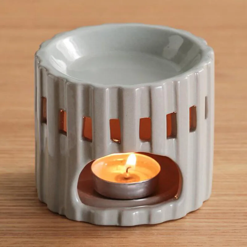 Porcelain Gray Color Hollow Candle Holder Essential Oil Furnance Aroma Burner Aromatherapy Lamp Home Decor