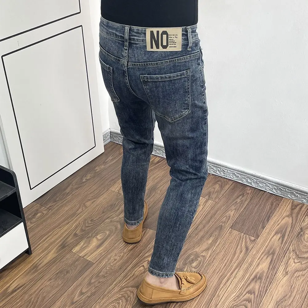 

Vintage Stretchy Slim Fit Jeans for Men Casual Denim Trousers Dark Blue for Spring and Autumn Stretch Men's Jeans Luxury Pants