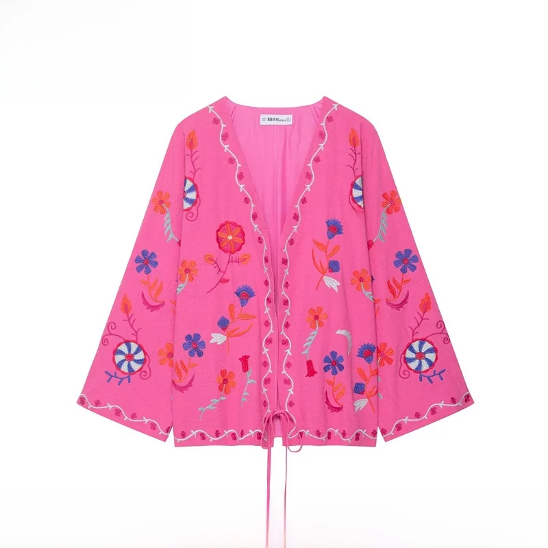 

Новый женский модный кардиган EVEA с вышивкой и поясом, верхняя одежда из полиэстера, с длинными рукавами, V-образным вырезом, для повседневной носки