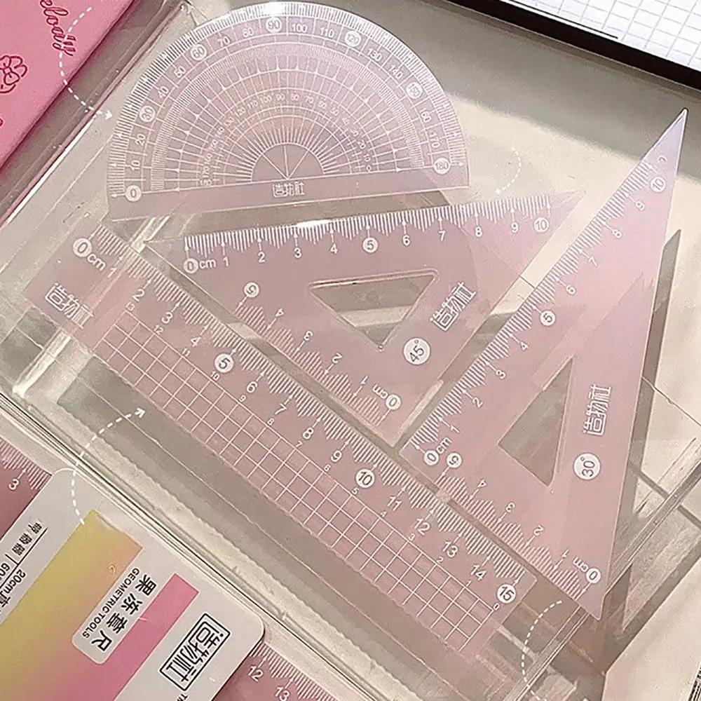 4PCS/Set 15/20CM Jelly Ruler Set Transparent Measuring Stationery Straight Ruler Thickened Set Square Student Gift