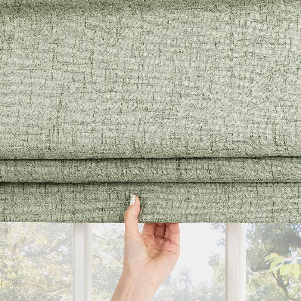AIROW Motorized Scalloped Blackout Roman Shades Natural Fabric Smart Window Blinds Compatible with Alexa