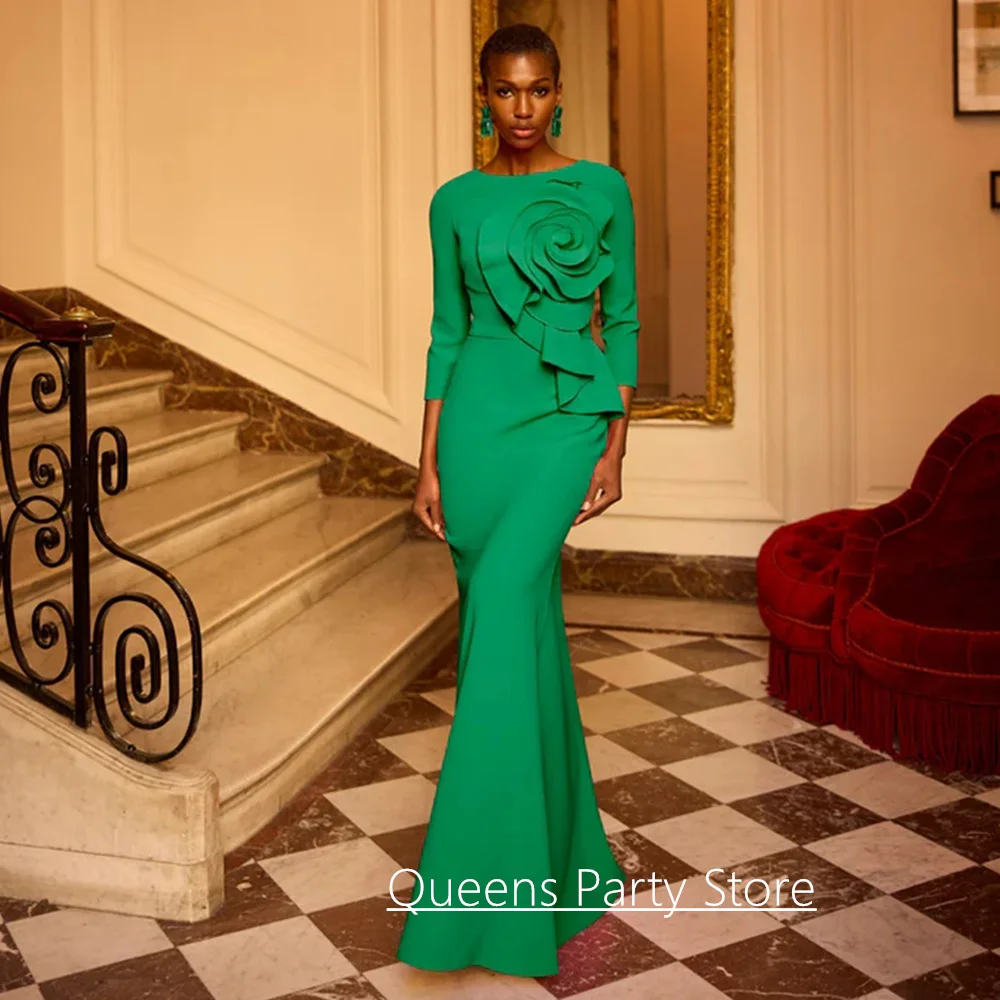 Modern Mermaid Mother of The Bride Dress Customized Round Neck 3/4 Sleeves Big Flower Simple Evening Gown Guest Dresses image 3