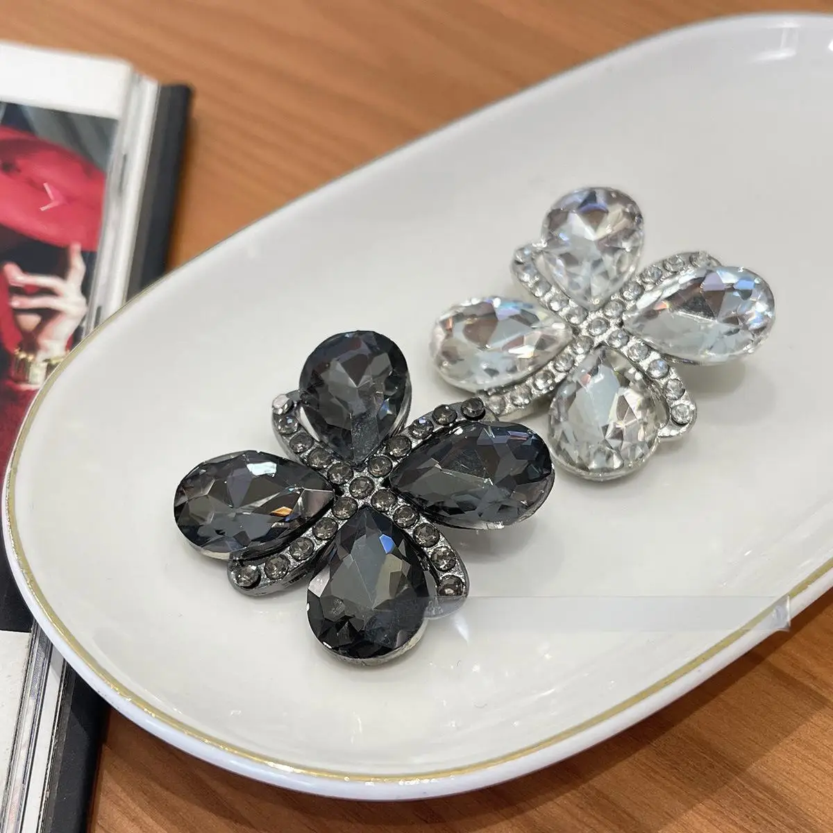 10Pcs 35mm High end square waterdrop diamond button coat fur dress decoration button suit jacket shoes hat accessories N969
