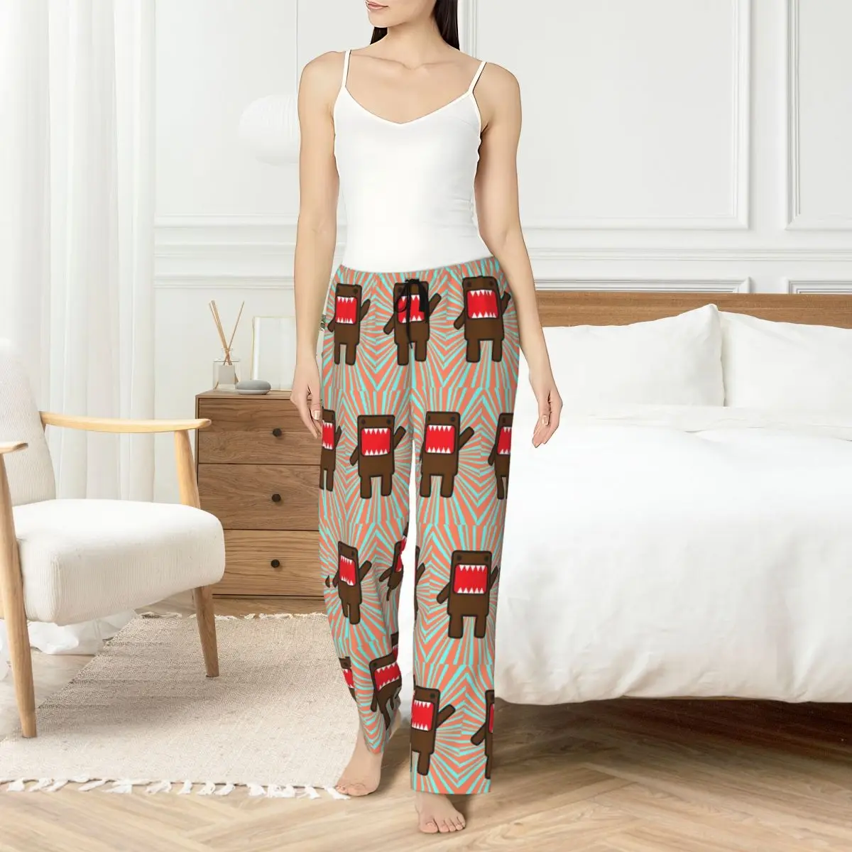 Custom Womens Domo Kun Pajama Pants Printed Cartoon Sleep Sleepwear Bottoms with Pockets
