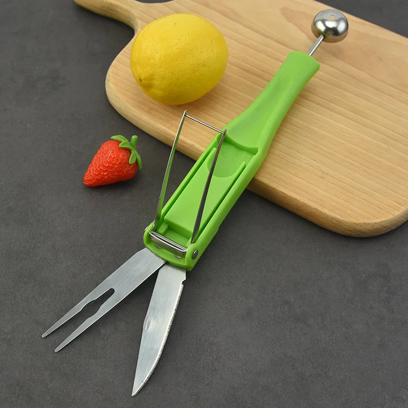 

3 In 1 Fruit Ball Digger Watermelon Splitter Pulp Spoon Multifunction Multifunction Fruit Cutter Slicer Kitchen Tool