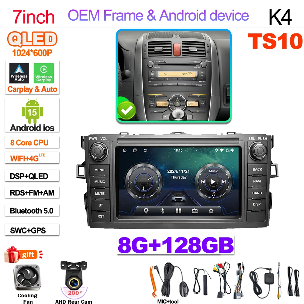 7 " For Toyota Auris Corolla 2006-2012 Wireless Carplay Android Auto Car Radio Multimedia Player Gps Autoradio Wifi Touch Screen image 3