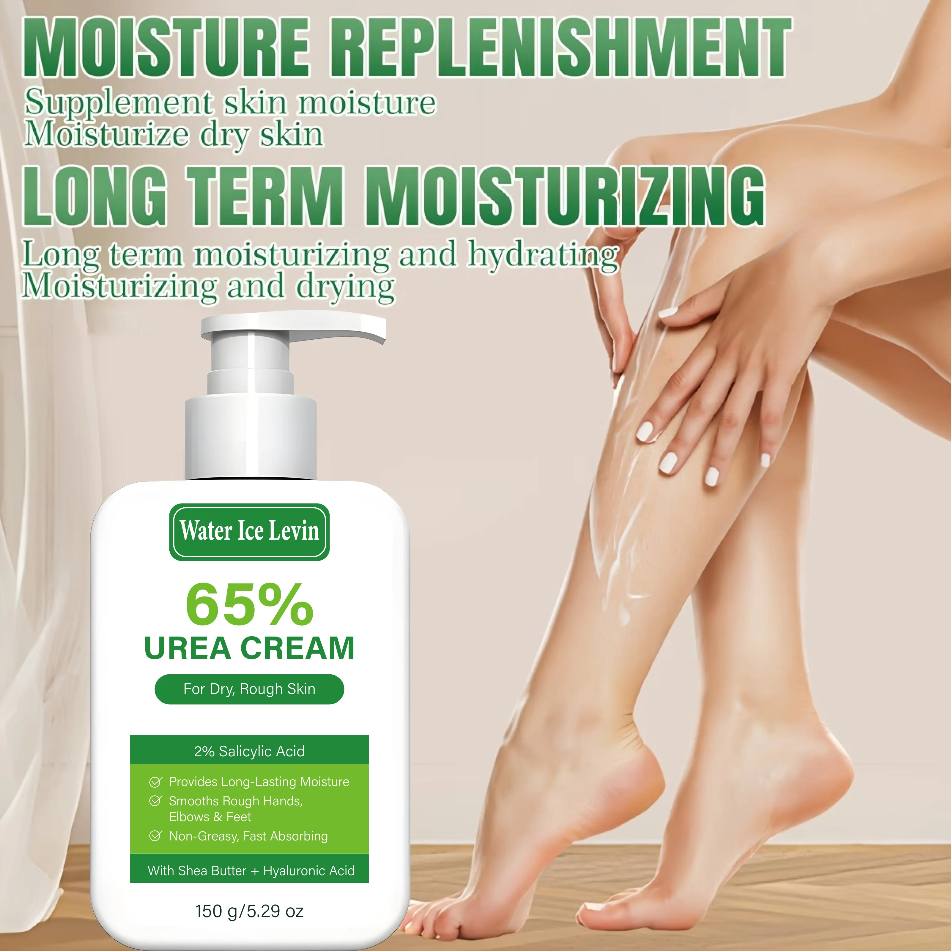 Water Ice Levin Daily Hydrating Urea Skin Cream Light Non-Sticky Texture Lock Moisture Soften All Over Dry Rough Body Skin 150g