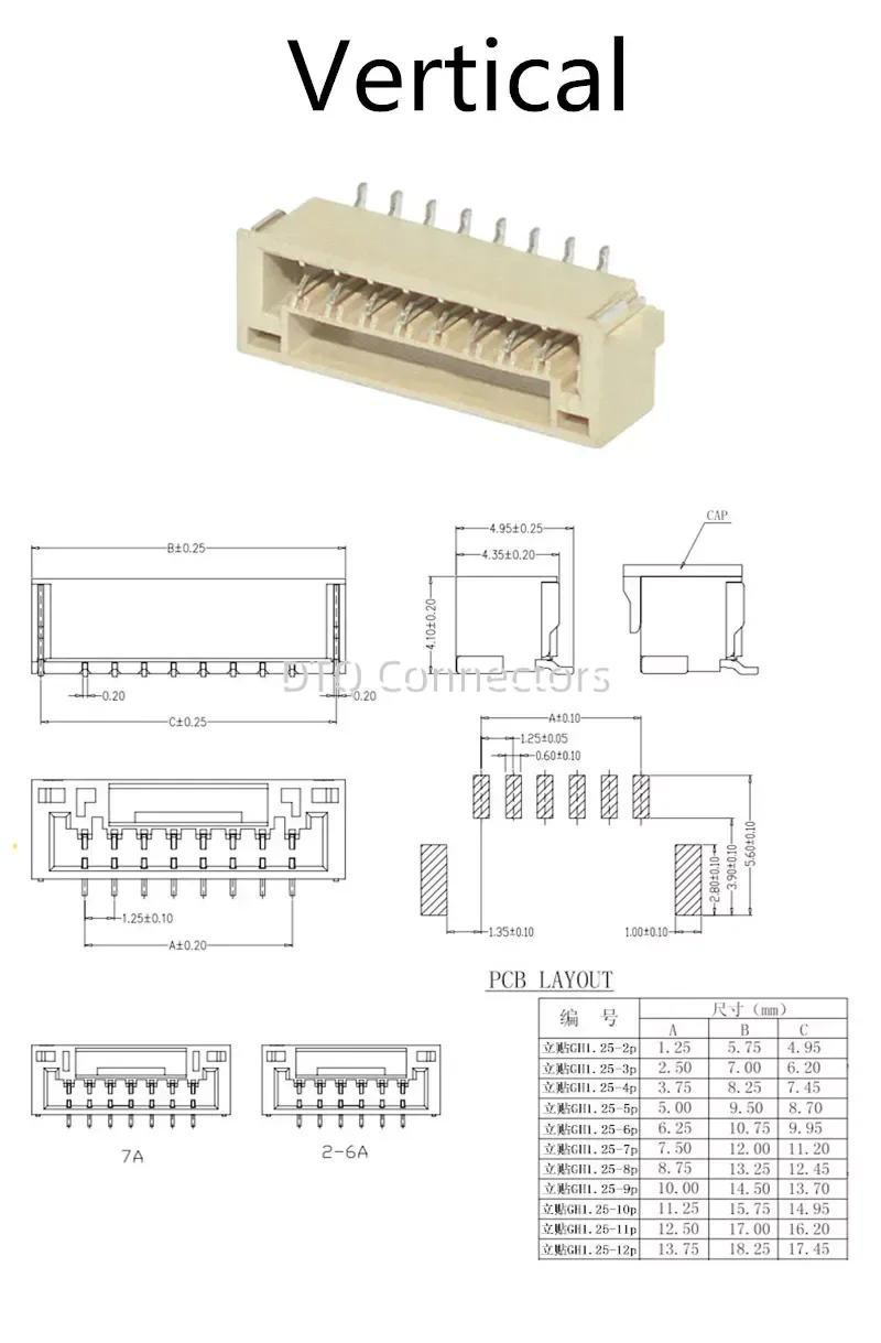 20PCS GH1.25 GH 1.25 1.25mm with lock Connector Socket Pin Header Vertical Horizontal JST Housing terminal 2 3 4 5 6 10 12 pin