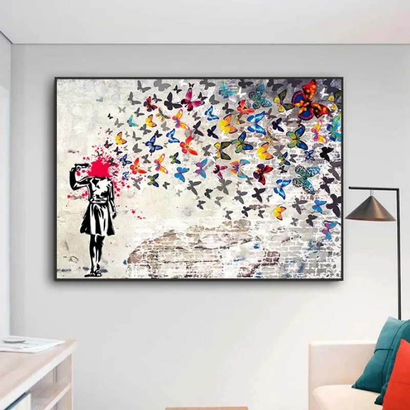 The Boy Behind The Curtains Poster and Prints Graffiti Banksy Street Art Funny Monkey Canvas Painting Print Wall Art Home Decor
