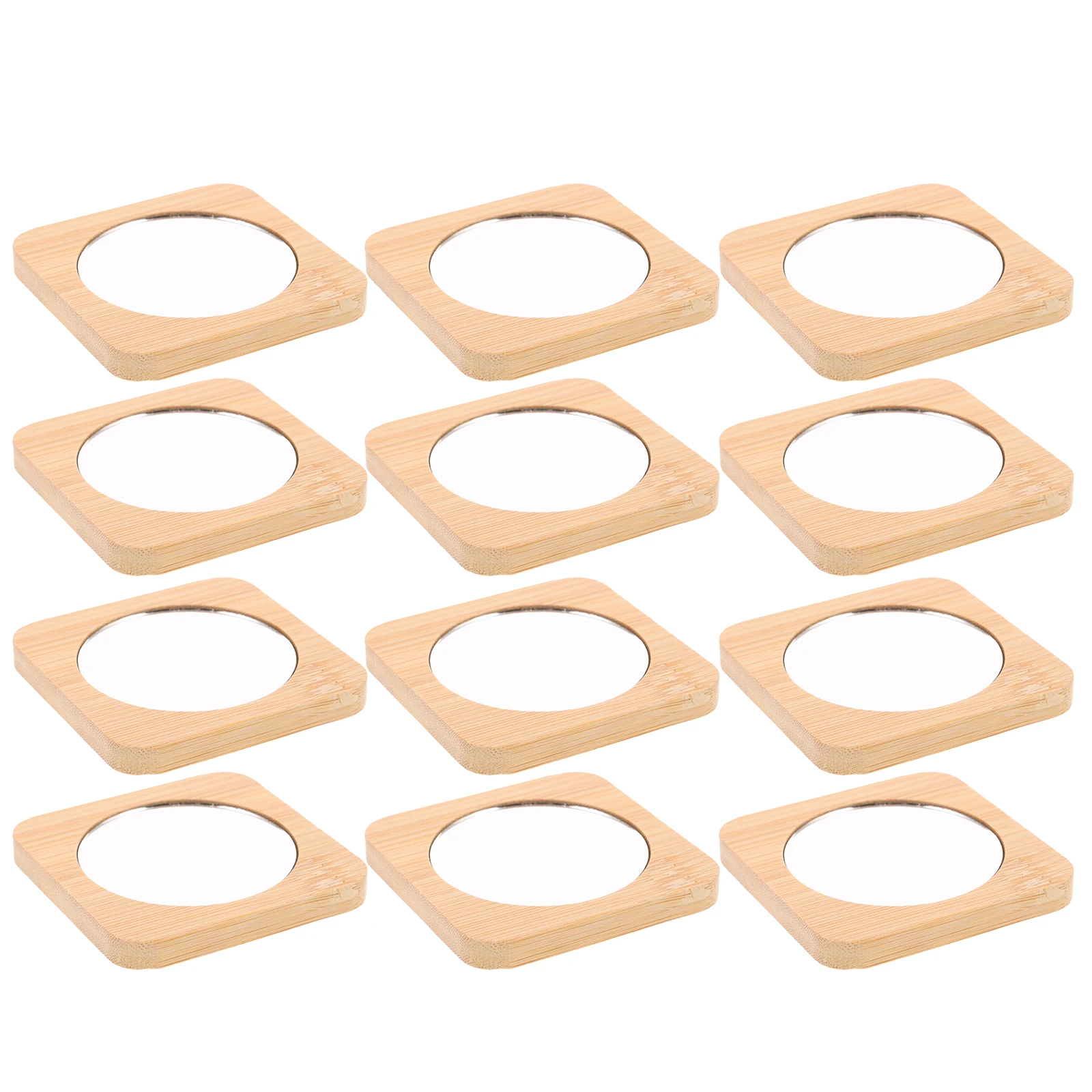

12Pcs Portable Makeup Mirror Wood Mini Hand Mirror for Purse Travel Daily Use Clear Reflection Compact Design Natural Aesthetic