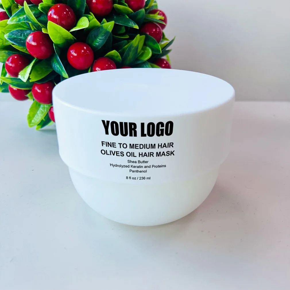Private Label Custom Logo Vegan Wholesale Makeup 236ml Olive Oil Hair Mask Repair Frizz Control Smooth Conditioning Treatment