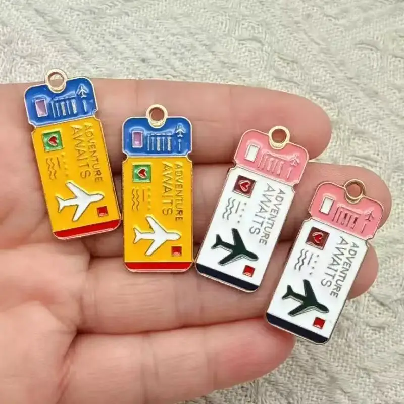 10pcs Travel Alloy Enamel Charms Suitcase Ticket Airplane Hot Air Balloon Earth Pendants for Earrings Necklace Jewelry Make