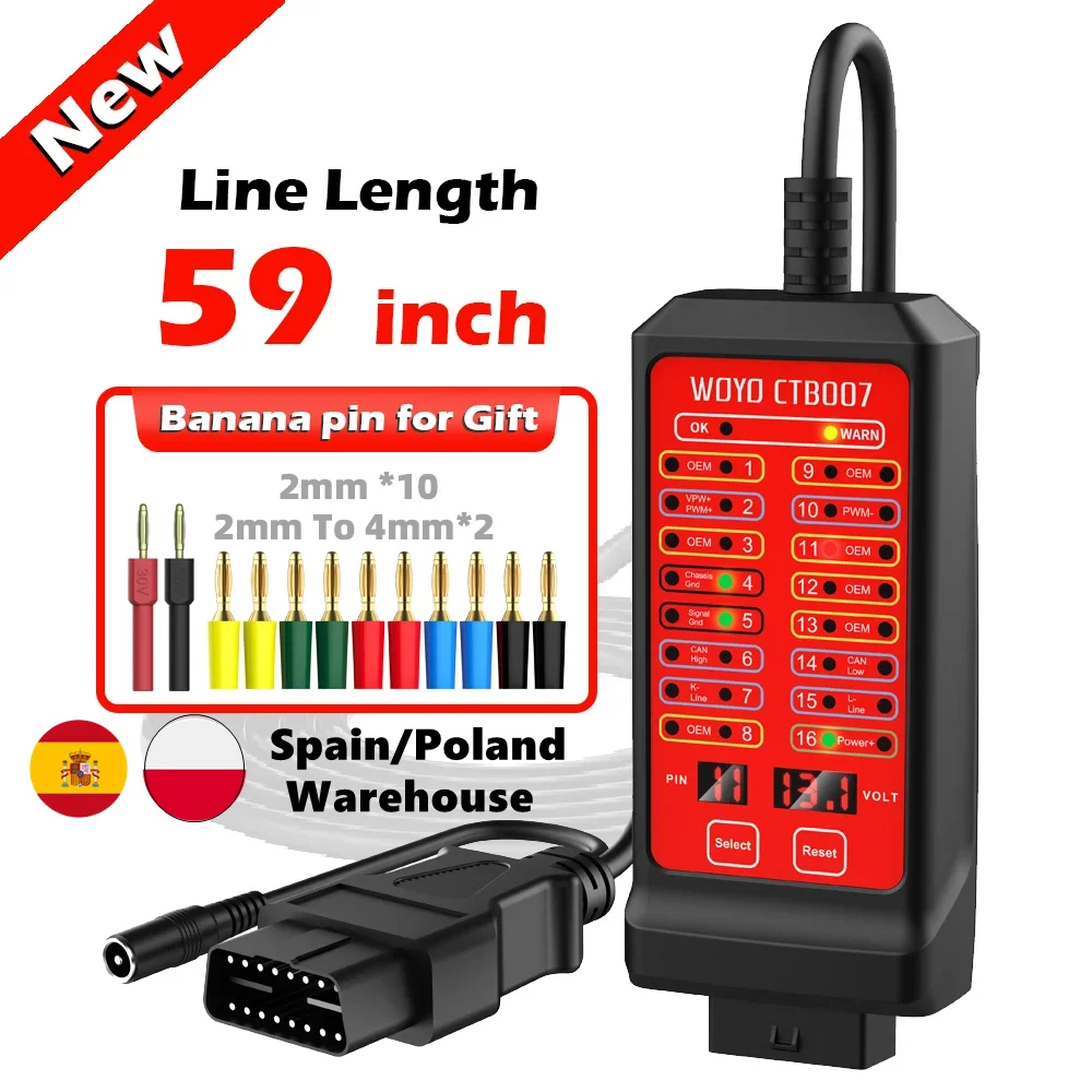 WOYO CTB00715 59inch OBD 2 Breakout Box with 12V/24V Battery cable, Car Diagnostic Scanner, Test 16 Pin of OBD 2 Plug Voltage