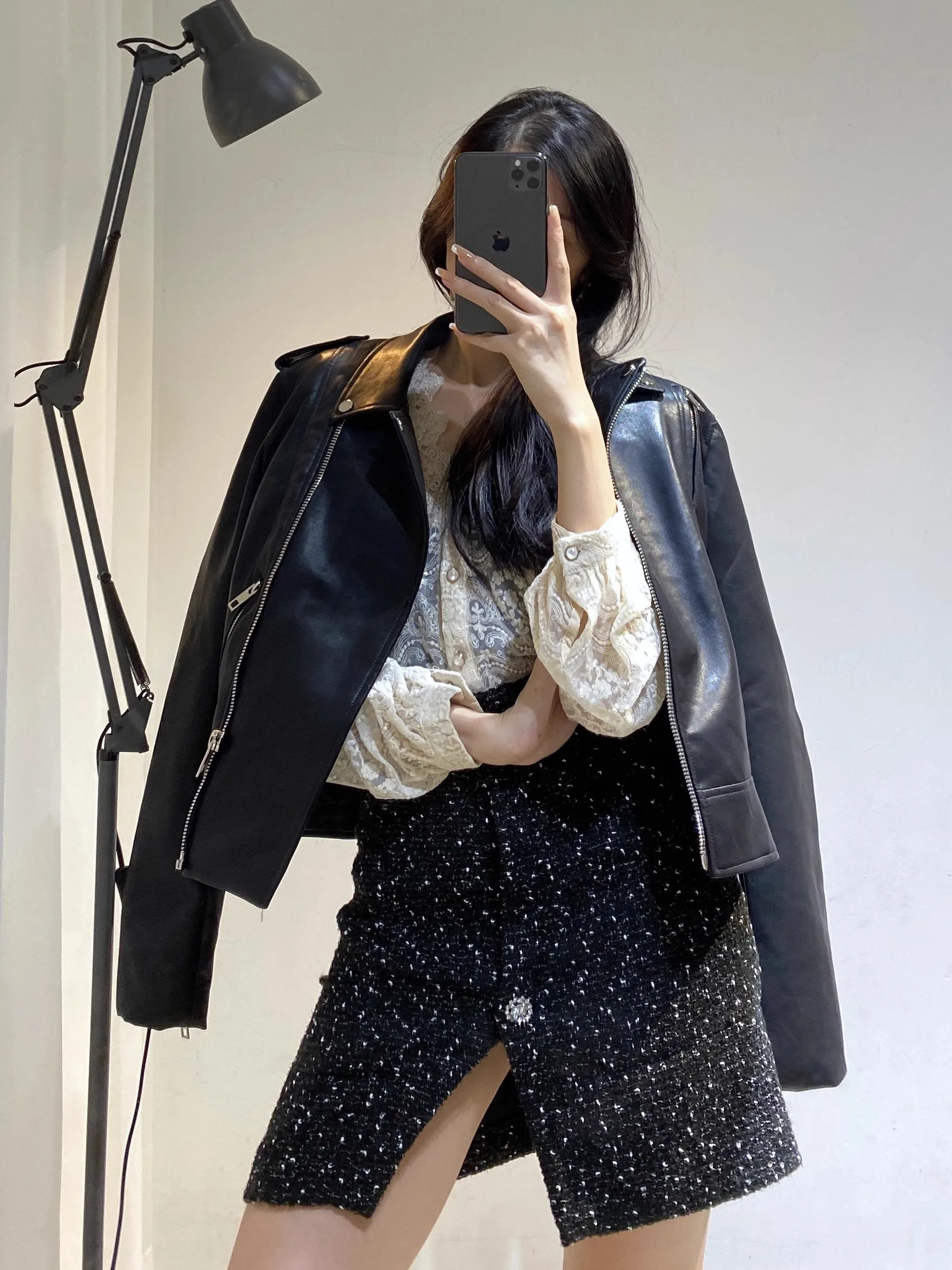 Bla PU-Leder Jaet Damen Commuter Sle Loose Fit Ort Mantel Pure Color Long Sve Reißverschluss Chinesische Produktion