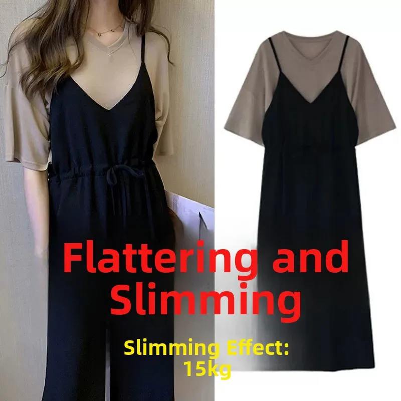 Plus Size Damen-Sommer-Hosen-Set mit weitem Bein, lässiges, locker sitzendes T-Shirt und Culottes-Ensemble, erschwinglich und kaschierend