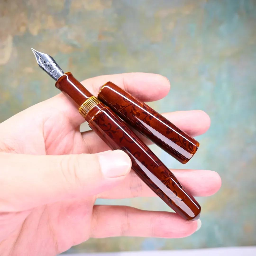Selmy Handmade Hard Rubber Giliu Delicate Pattern Urushi Lacquer Craft Fountain Pen BOCK Nib Black Ebonite Body Vintage Ink Pen