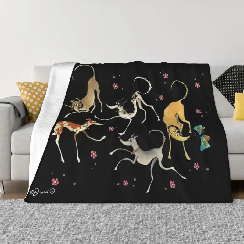 Greyhounds Lurcher Garden Party Theme Flannel Throw Blanket Whippet Sighthound Dog Blanket for Bed Travel Couch Bedspreads Decor