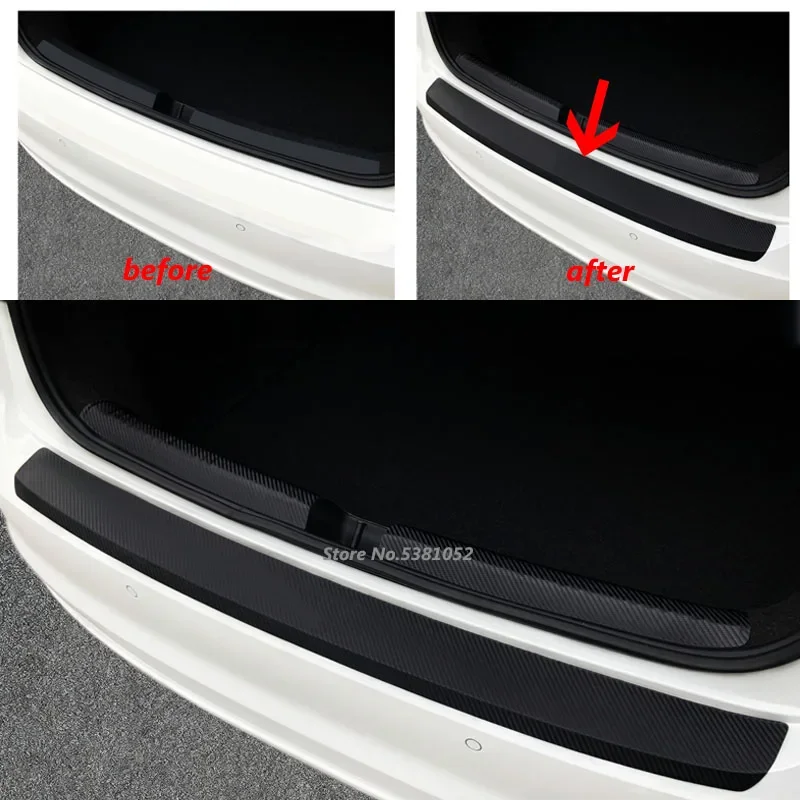 Car Carbon Fiber PU Leather Rear Bumper Pedal Cover Rearguards For VW Touareg 2019 2020 2021 Rear Trunk Trim Sticker