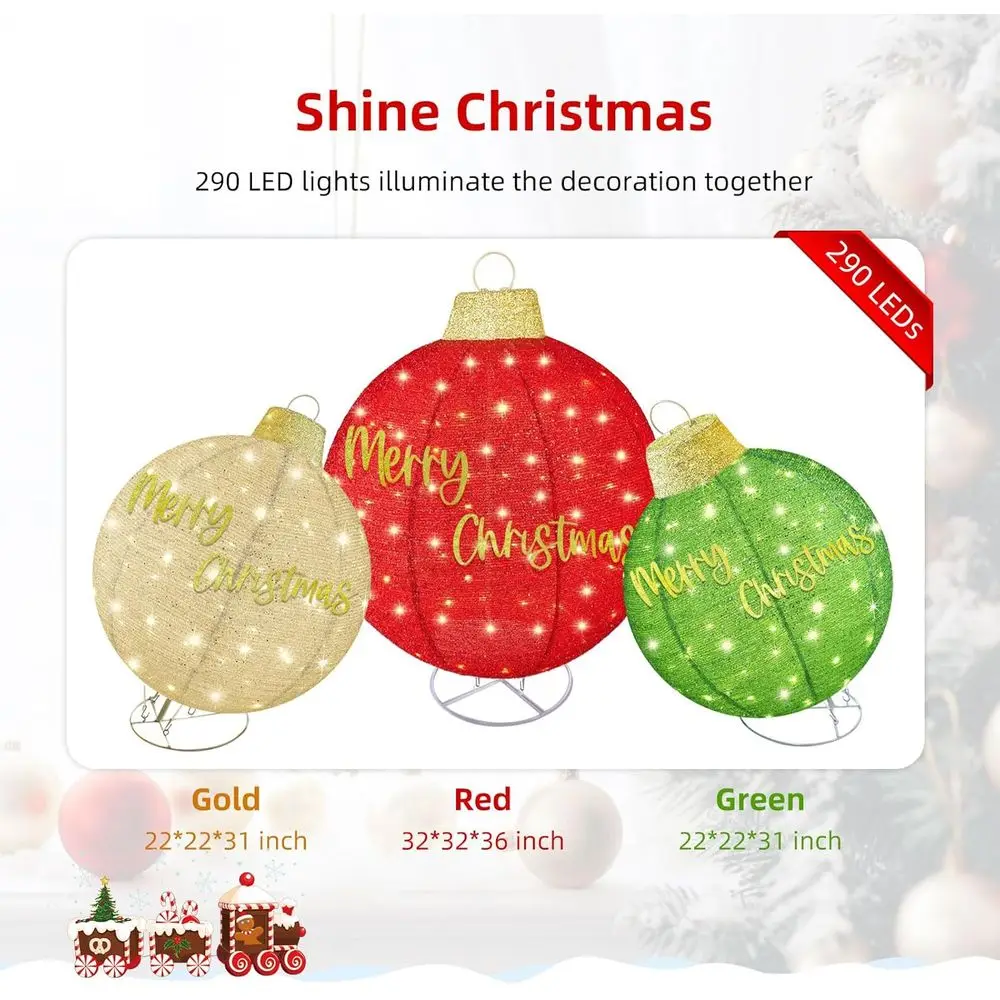 مجموعة زينة عيد الميلاد الخارجية المضيئة مع 290 مصباح LED، 8 أوضاع، لديكور الفناء - أحمر/أخضر/ذهبي #2