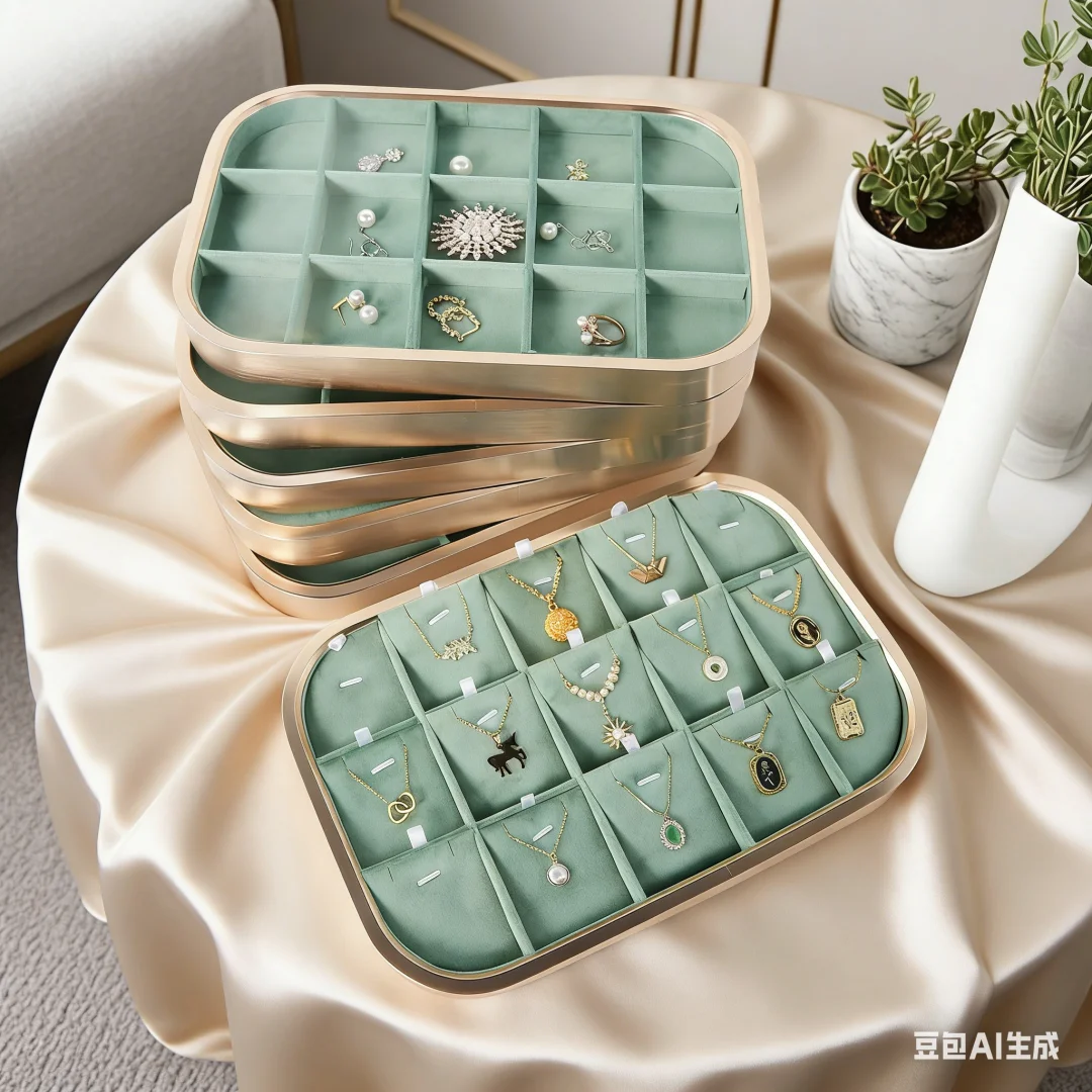 Jewelry Display Tray Earring Necklace Ring Bracelet Selection Tray Velvet Coated Metal Rectangular Shape Jewelry Storage Tray