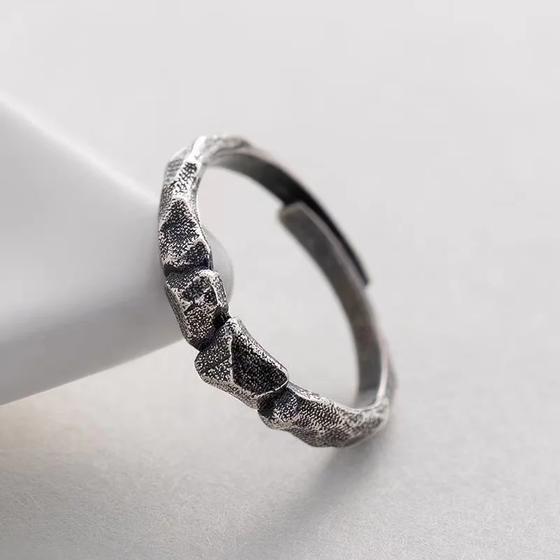 Personality Stone Mountain Pattern Ring For Men Jewelry Adjustable Vintage Relief Ring Male Hand Finger Accessories