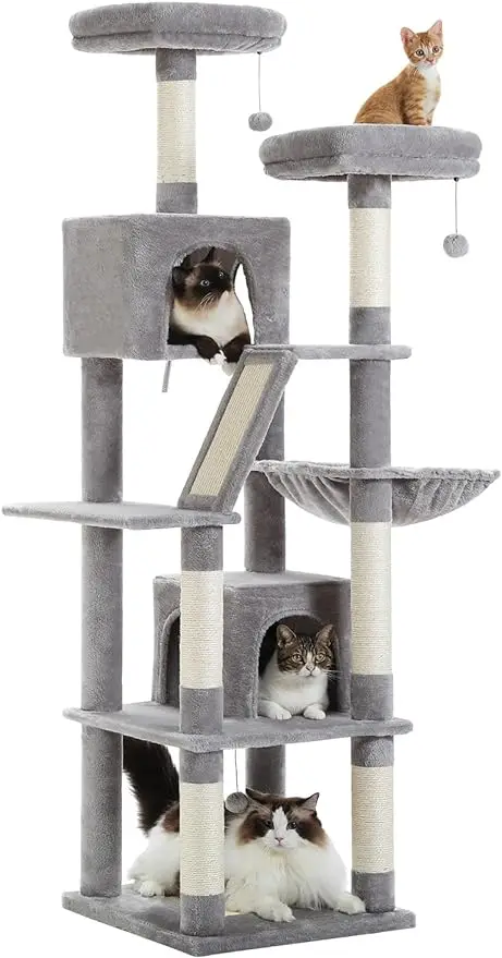 

Cat Tree, 70.9" Large Cat Tree for Indoor Cats, Tall Cat Tree for Large, Multi-Level Plush Tower with 6 Scratch