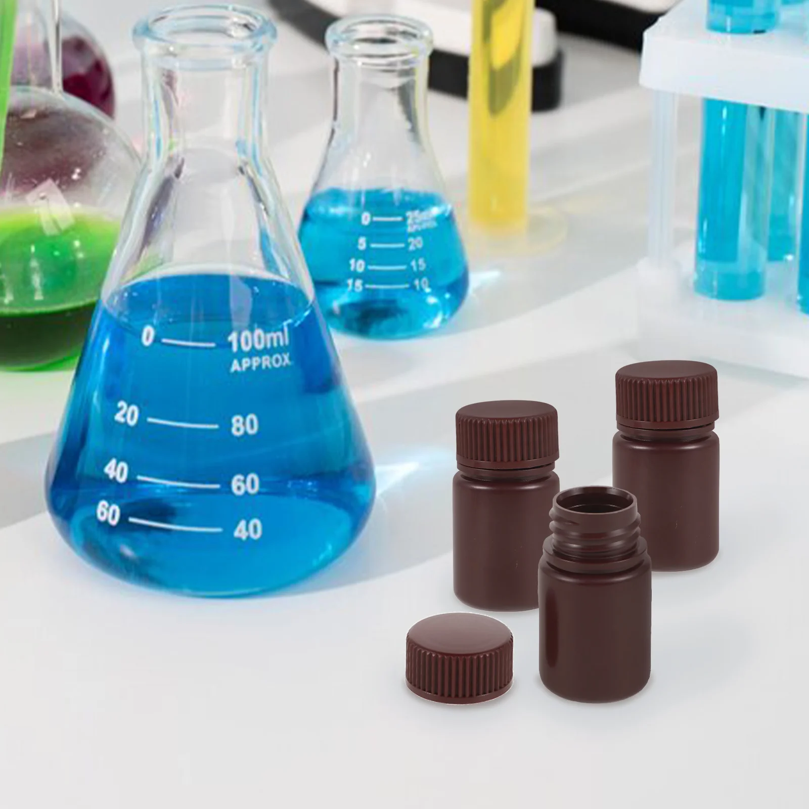 

10pcs Lab Reagent Bottles Empty Light Resistant Acid Alkali Resistant High Temp Storage Containers 30Ml Sample Chemical Bottles