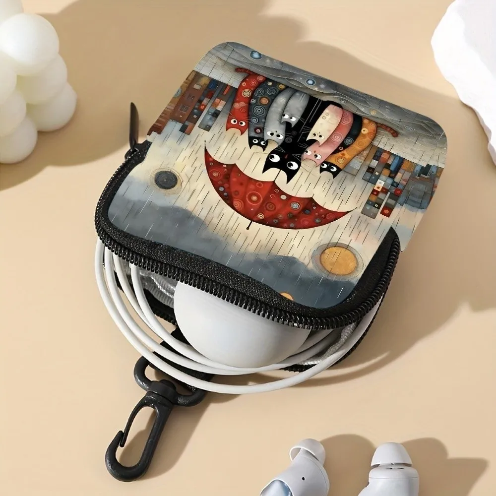 Trendy Mini Cute Cat Coin Purse PVC Water-resistant Earphone Bag Portable Lightweight Storage Bag Friends Gift