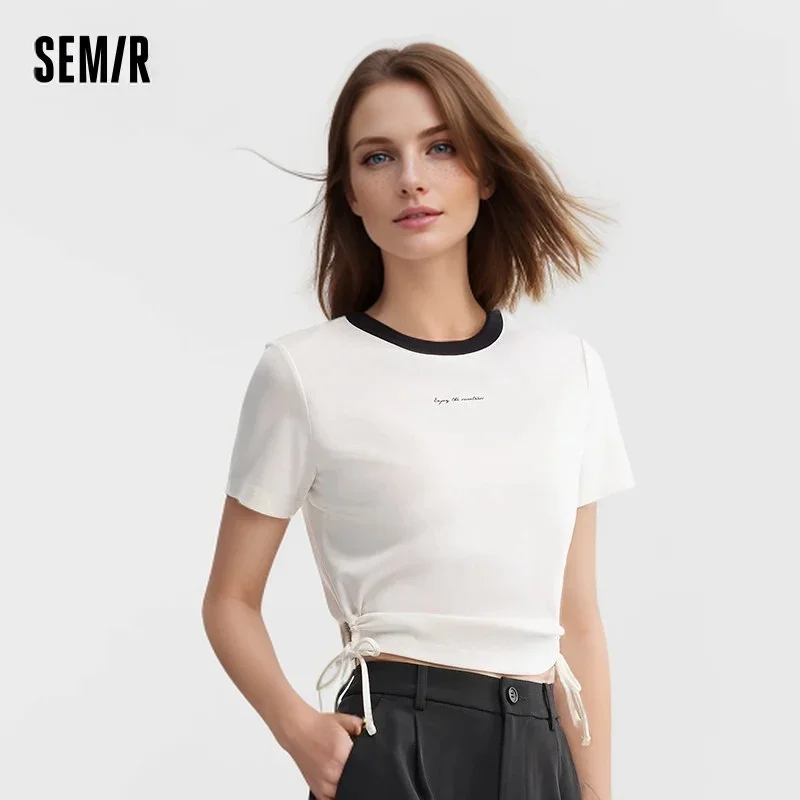 Semir Short-Sleeved T-Shirt Women Short And Simple Letter Print Color-Blocked New In 2024 Summer