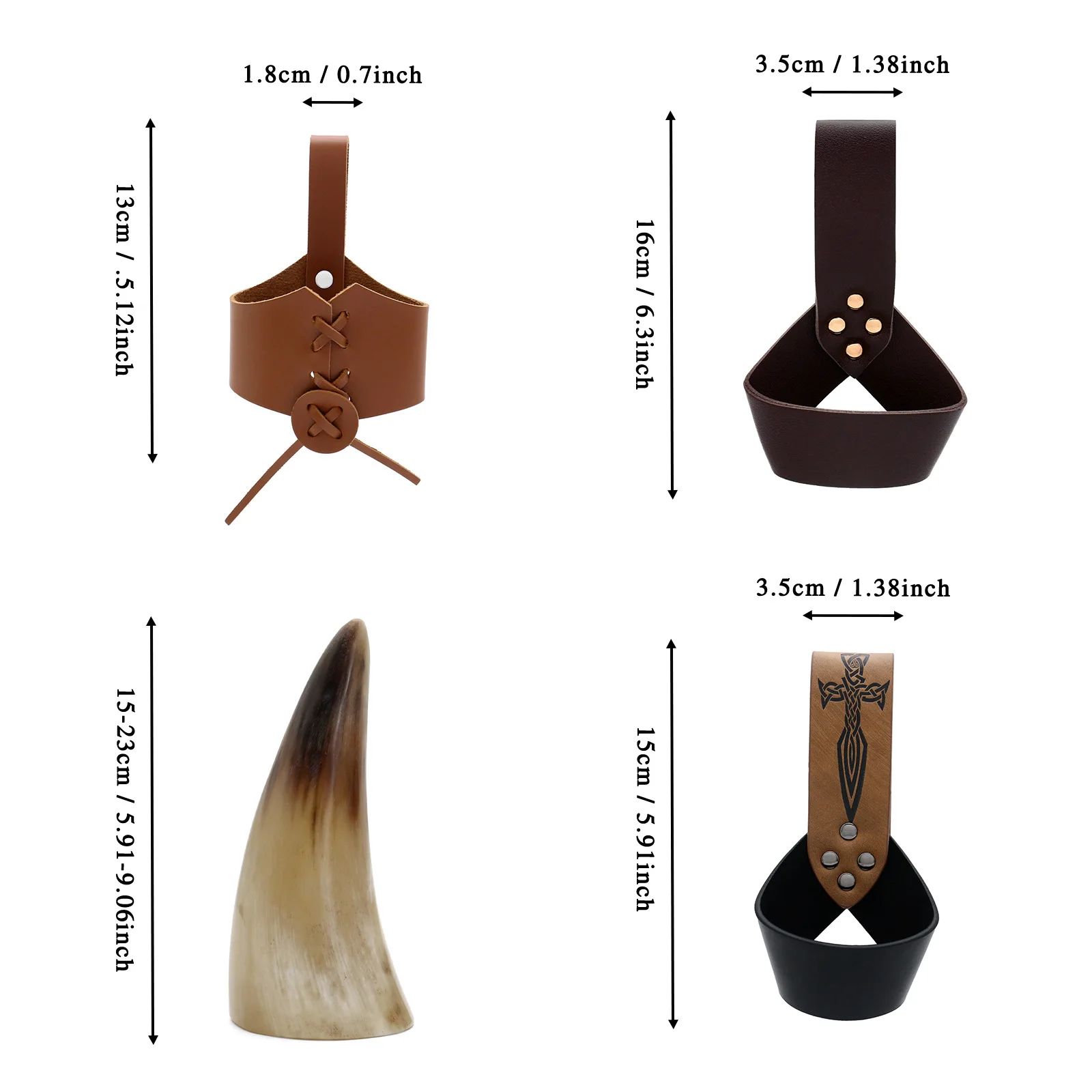 Medieval Viking Hunter Dress Up Leather Accessories Bull Horn Portable Drinking Sleeve Halloween Cosplay Costume Props
