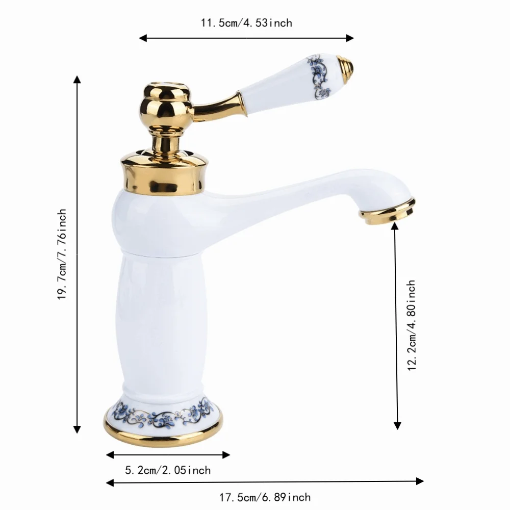 Classic Hot Cold Water Mixer Tap with Hose Brass Faucet Ceramic Base Deck Mounted Faucet Tap Kitchen Sink