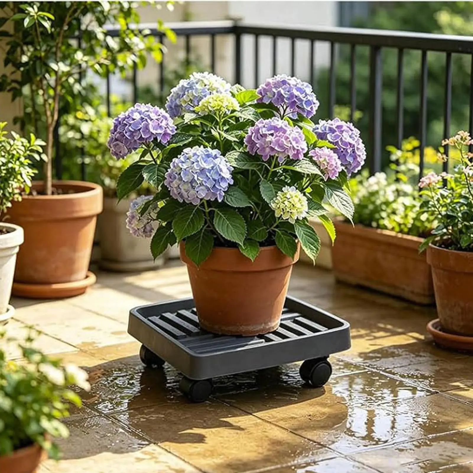 movable plant saucer Square portable flower pot tray Plant Stand with Wheels Ventilated Square Resin Caddy Movable Plant Saucer