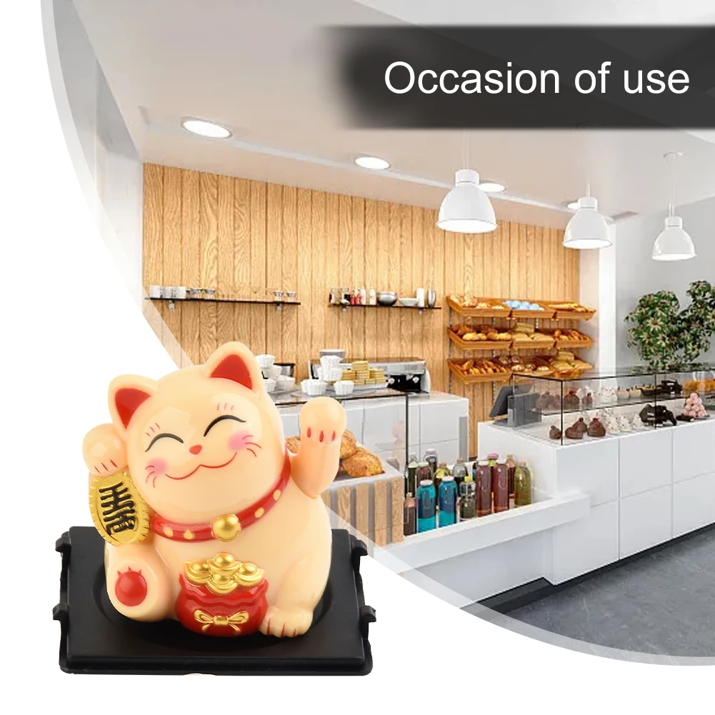 Lucky Cat Decoration Solar Powered Automatic Waving Hand Lucky Cat Ornaments Cake Baking Home Office Car Decor