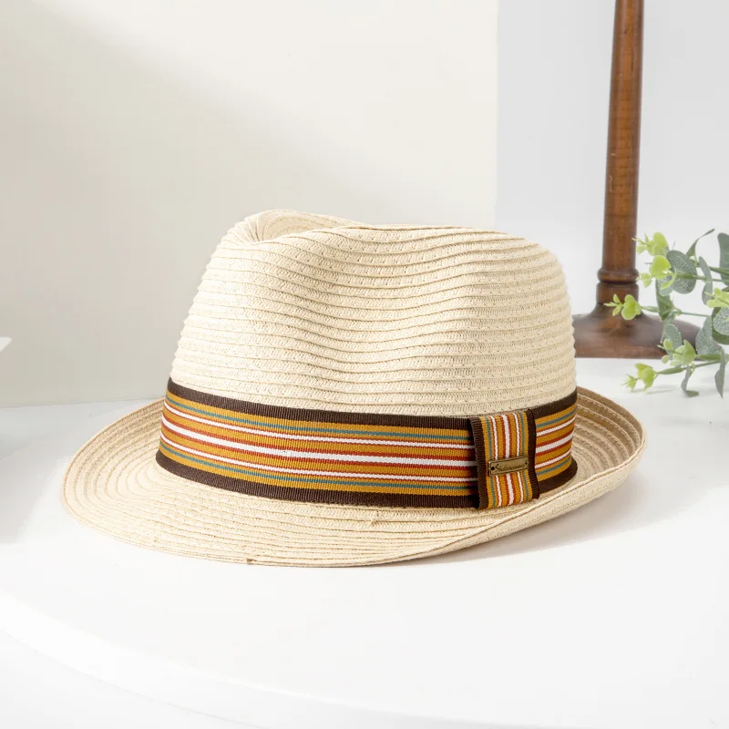 

2024 Spring Summer sunshade straw hat top hat for men and women retro British jazz hat couple sun protection beach