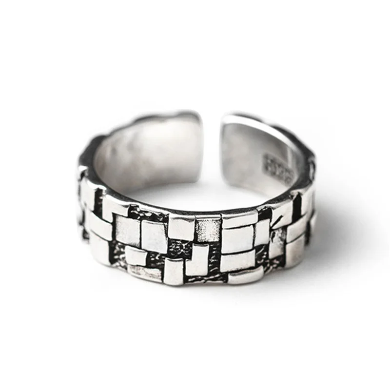 

Personality Geometric Block Pattern Ring For Men Jewelry Open Size Trendy 925 Sterling Silver Ring Male Index Finger Accessories