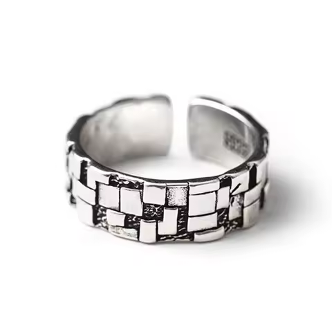 Personality Geometric Block Pattern Ring For Men Jewelry Open Size Trendy 925 Sterling Silver Ring Male Index Finger Accessories