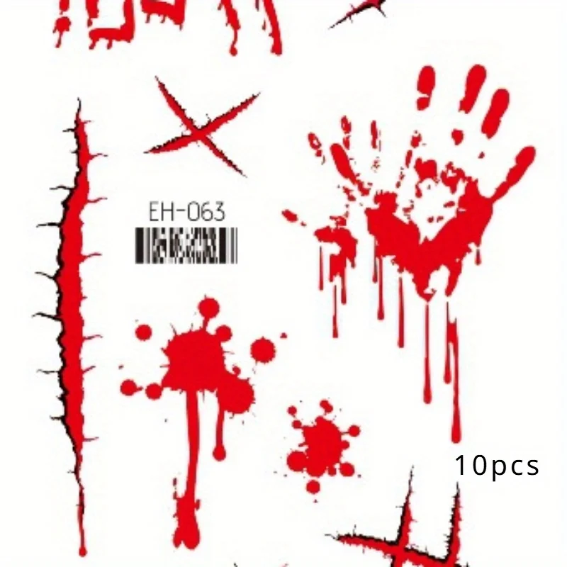 10 أوشام مؤقتة هالوي ، ندبات مقاومة للماء وجروح ملصقات وشم دم وهمية واقعية ، مزحة الرعب المخيف الدعائم ل