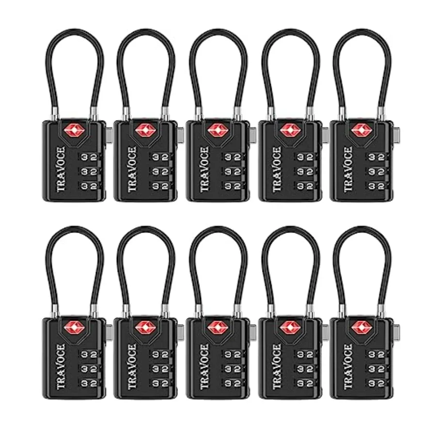 

TSA Approved Luggage Locks - Heavy Duty 3 Digit Combination Cable Lock, Search Alert for Suitcases, Backpacks, Golf Bags, Tents