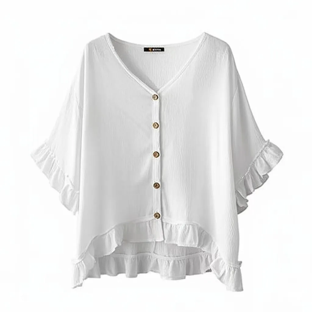 

Лето 2023, черная рубашка с короткими рукавами и ушками, универсальный свободный кардиган для женщин, короткие топы Camisas De Mujer