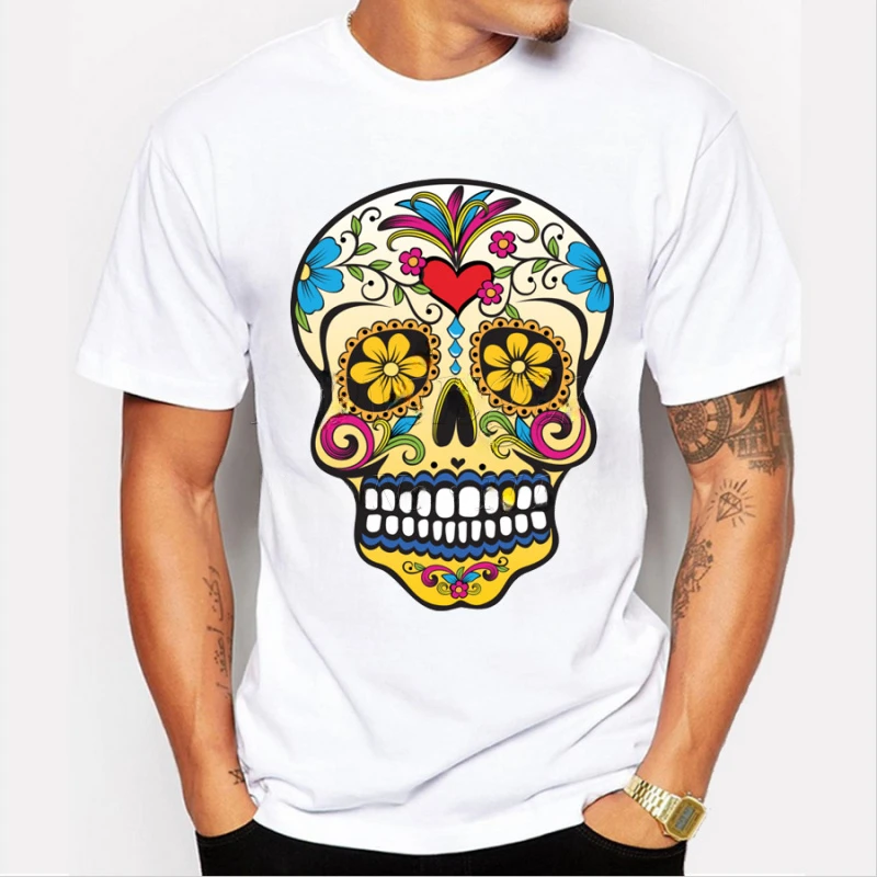 women clothes  men's fashion short sleeve gold tooth floral sugar skull t-shirt Harajuku funny tee