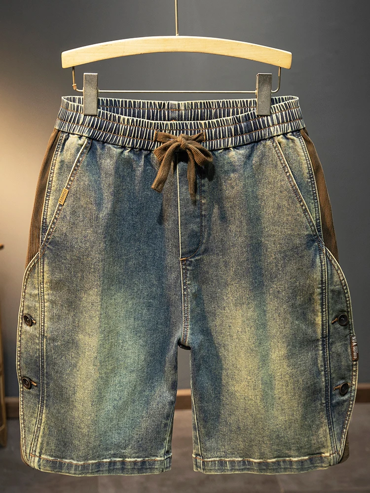 

Американские винтажные рабочие джинсовые шорты-бриджи для мужчин, свободные повседневные прямые брюки, летняя новинка